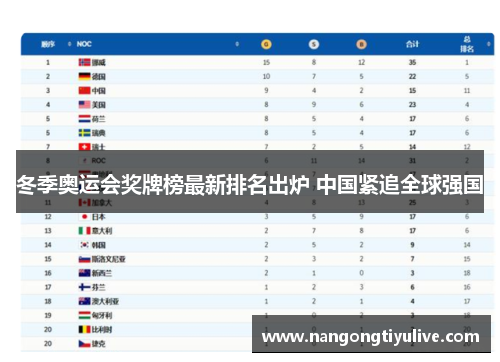 冬季奥运会奖牌榜最新排名出炉 中国紧追全球强国